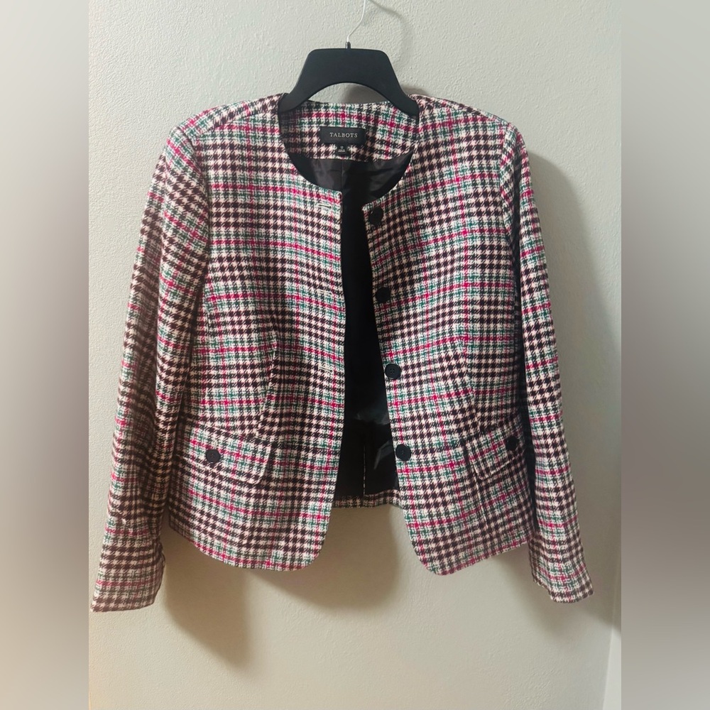 EUC-Talbots Wool Blend Women’s Multicolor Houndstooth Blazer -size 12.